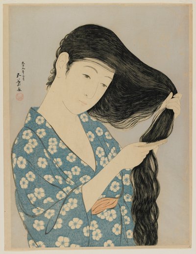 Saçını Taranan Kadın, Taisho dönemi, Mart 1920 (renkli tahta baskı) by Goyo Hashiguchi