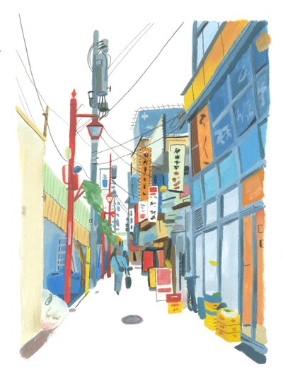 Shinjuku, 2015 (kağıt üzerine yağlı boya) by Grace Helmer