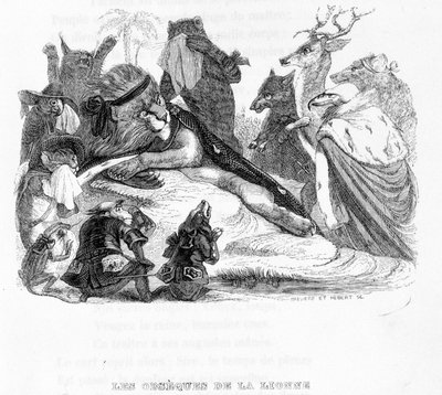 Dişi dişinin cenazesi - “” Fables de La Fontaine” de hasta. Grandville tarafından by Grandville