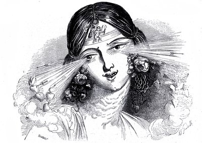 Delici gözleri olan bir kadının yüzü by Grandville (1803 47)