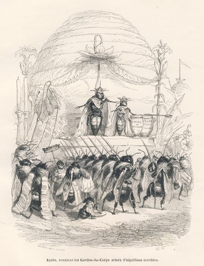 Kraliçe arı ve ordusu. JJ Granville tarafından gösterilen vinyetler. Gravür, George Sand