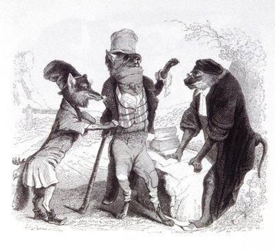 Kurt maymunun önünde tilkiye yalvarıyor by Grandville (1803 47)