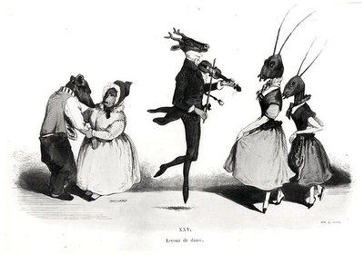 Les Metamorphoses du Jour serisinden bir çift köpek by Grandville