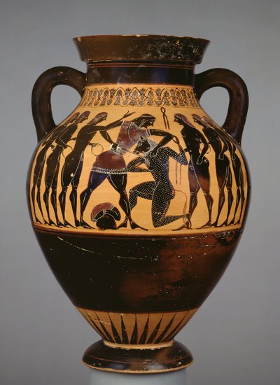 Altı genç tarafından gözlemlenen Theseus ve Minotaur