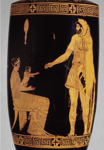 100581 Herakles seramik detayını betimleyen tavan arası kırmızı figürlü lekythos by Greek