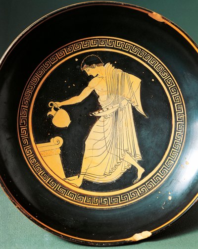 Douris imzalı Kylix, gençliği bir sunağın yanında betimliyor, MÖ 6. yy (çömlek) by Greek