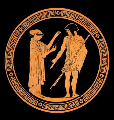 Cesur sohbet, kırmızı figürlü seramik süsleme. MÖ 5. yy (seramik) by Greek School
