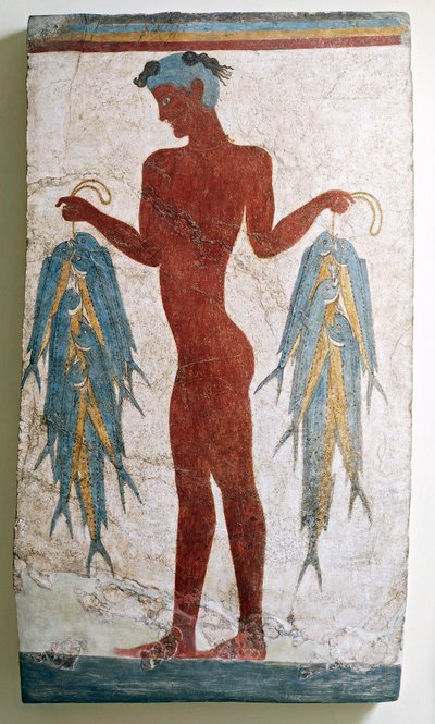 Yunan uygarlığı, balıkçıyı tasvir eden fresk, Akrotiri, Thera, Santorini, Yunanistan by Greek School