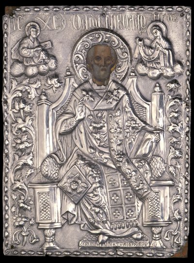 Gümüş Dökümlü Aziz Nikolaos İkonu, 1768 (ahşap üzerine yumurta tempera ve bakır) by Greek School