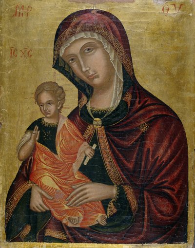 Madonna ve Çocuk, c.1600 (sedir ağacı üzerinde tempera) by Greek School