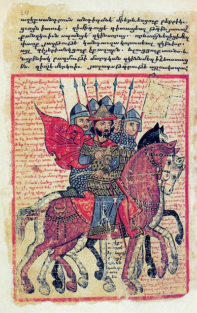 On dördüncü yüzyıldan kalma bir Ermeni el yazmasından askeri sahne by Greek School