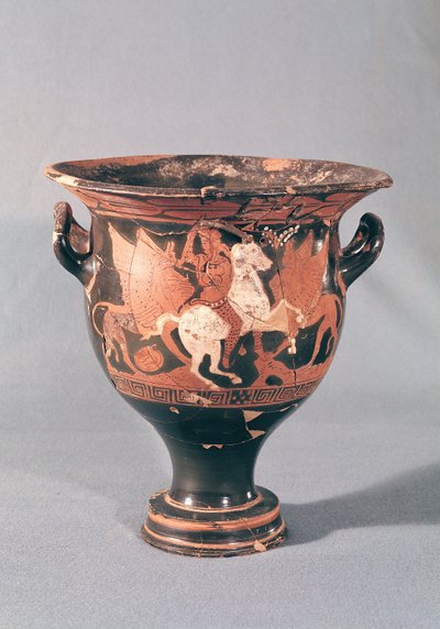 Amazonları ve griffinleri tasvir eden kırmızı figürlü krater (seramik) by Greek School