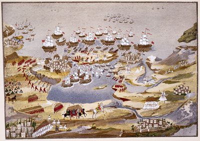 Kuşatma ve Deniz Muharebesi, General Makryjannis'in Yunan Bağımsızlık Savaşı'nın Resimli Tarihinden 13. levha by Greek School