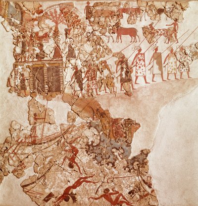Libyalıların ölümü, Akrotiri freski, Thera (bugünkü Santorini) (Yunanistan), Minos Uygarlığı by Greek School