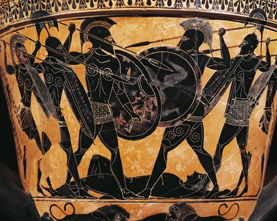 Yunan uygarlığı, Siyah figürlü çanak çömlek, Patroclus'un bedeni için mücadeleyi tasvir eden Krater, Farsala, Yunanistan by Greek School