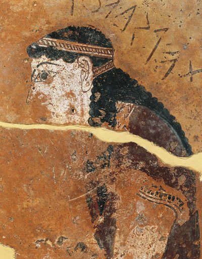 Atina kralı Pandion'un kızı Philomela'yı Apollon Tapınağı, Thermos, Yunanistan'dan tasvir eden boyalı pişmiş toprak metop by Greek School