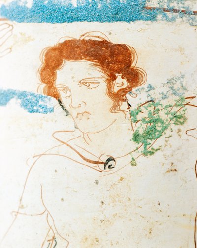 Beyaz zemin çömlek, Attic lekythos, mezardan önce savaşçı ile cenaze sahnesini tasvir ediyor, detay by Greek School