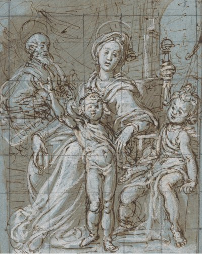 Bebek St. John the Baptist recto ile Kutsal Aile, büyük ölçekli kırpılmış eskizler..., 1590-92. by Gregorio Pagani