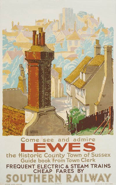 Lewes, Güney Demiryolu reklam afişi (renkli taş) by F. Gregory Brown