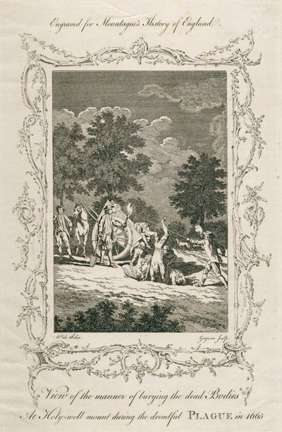 Veba kurbanlarını gömmek, Holywell Dağı, Shoreditch, Londra, 1665 c. 18. yüzyıl sonu by Grignion