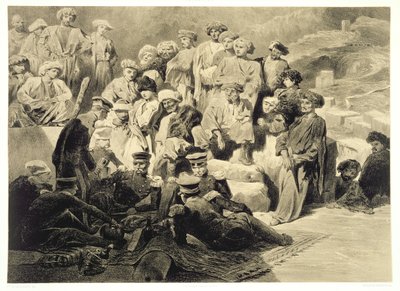 Sioukh, Dağıstan'daki Harabelerde Askeri Yemek, Kafkasya üzerine bir kitaptan levha 69, Celestin Francois Nanteuil (1813-73) tarafından Alfred Leon Lemercier tarafından basılmış, Paris, 1847 by Grigori Grigorevich Gagarin