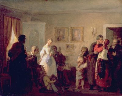 Malikanedeki Yeni Evlileri Tebrik Etmek, 1860 by Grigori Grigorievich Mjasoedov