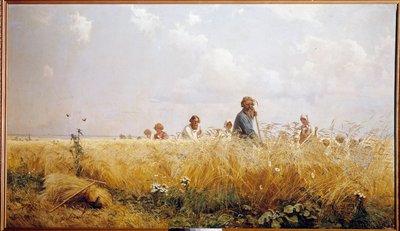 Kutsalları biçen Rus köylülerini hasat edin. Grigori Miassoiedow