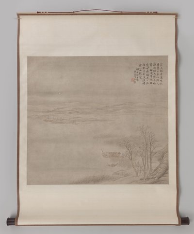 Rakamlarla Mehtaplı Nehir Manzarası Asılı kaydırma, ay ışığında rakamlarla nehir manzarası by Guan Xining