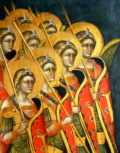 Silahlı melekler grubu, Guariento tarafından (aktif 1338-1367 veya 1370), detay by Guariento di Arpo