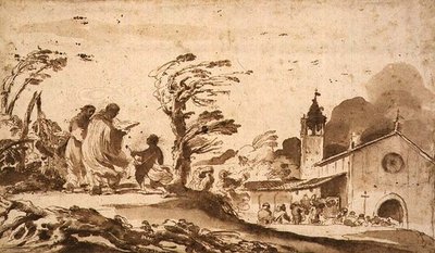 PD.1-1987 Cenaze Alayı ile Manzara (mürekkep ve yıkama) by Guercino