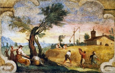 il Guercino (1591-1666) olarak bilinen Giovanni Francesco Barbieri tarafından hasat, fresk. by Guercino