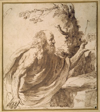Çölde bir Aziz okuma (kağıt üzerinde kalem ve mürekkep) by Guercino