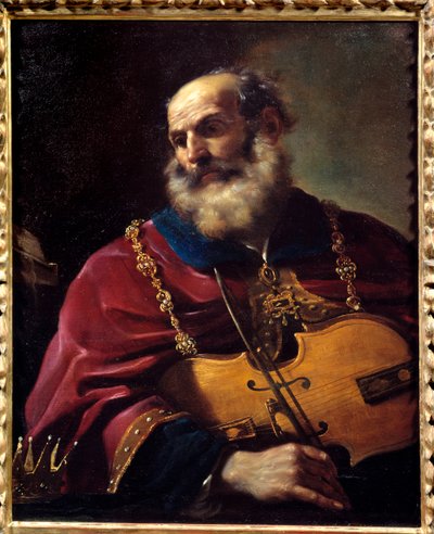 Kral David (keman çalıyor). Barbieri Giovanni Francesco dit Le Guerchin tarafından yapılan boyama (1591-1666) by Guercino