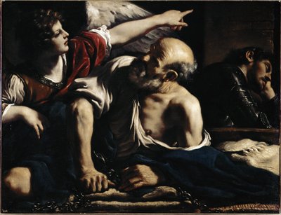 Aziz Petrus bir melek tarafından kurtarılır - Tuval üzerine yağlıboya, yaklaşık 1622 by Guercino