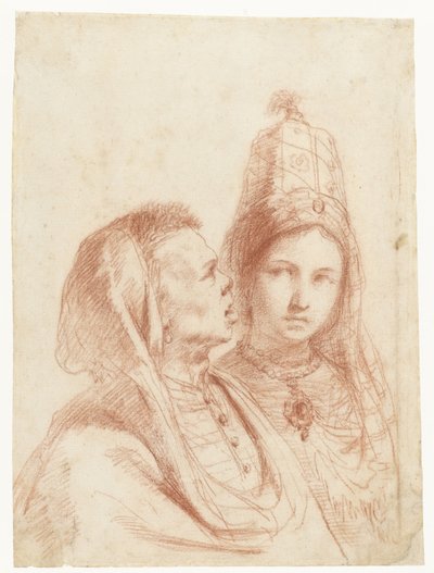 Egzotik Kostümlü Bir Erkek ve Kadın Büstleri by Guercino