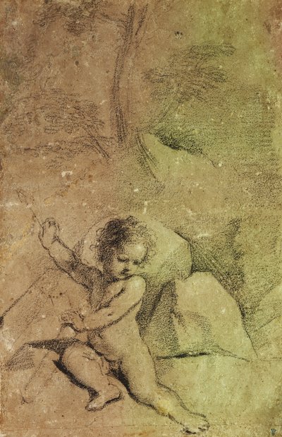 Aşk Tanrısı, Manzarada Sadakadan Ok çiziyor, by Guercino