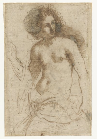 Yarı çıplak kadın ayakta by Guercino
