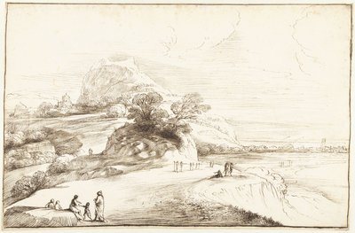 Uzak Manzaralı Dağ Manzarası by Guercino