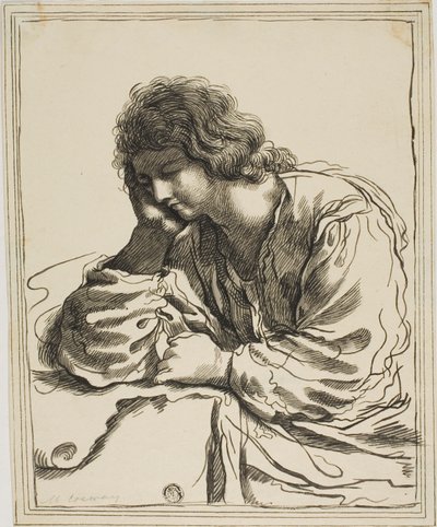 Meditasyonda Evangelist Aziz John by Guercino