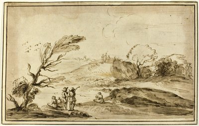 Bir Manzarada İki Grup Figür by Guercino