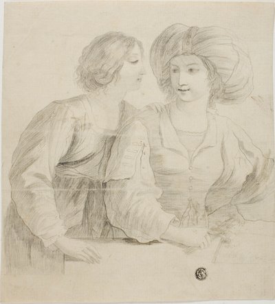 İki Genç Kadın, Biri Sarıklı, Konuşurken by Guercino