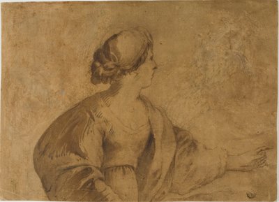 Profildeki Kadın, Sol Eliyle İşaret Ediyor by Guercino