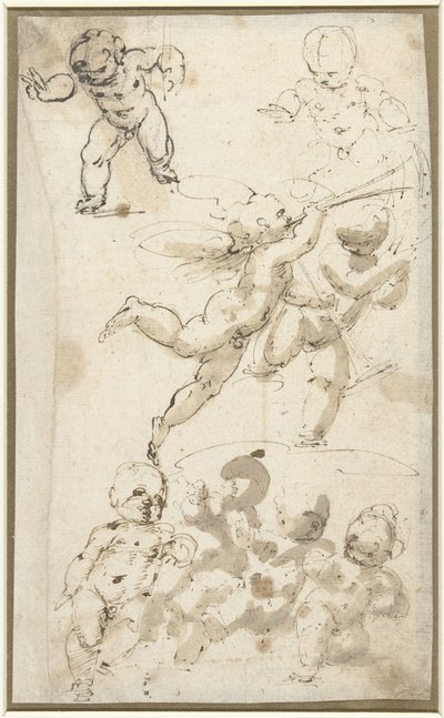 Putti ve yüzen bir melek by Guglielmo Caccia