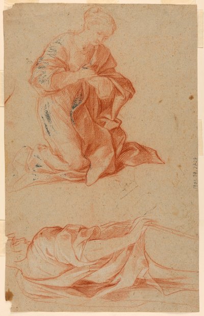 Çizim, Meryem Ana ve Ayakta Duran Bir Adam Çalışmaları, yaklaşık 1660 by Gugliemo Cortese