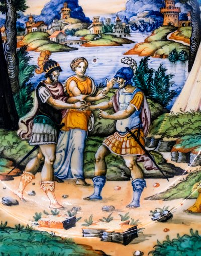 Çanak: Latinus ve Aeneas, detay, 1540 civarı (majolika) by Guido (attr. to) Durantino