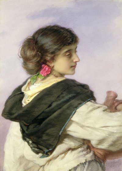 A Young Water Carrier, 1870 (kağıt üzerinde wc ve gövde rengi) by Guido Bach