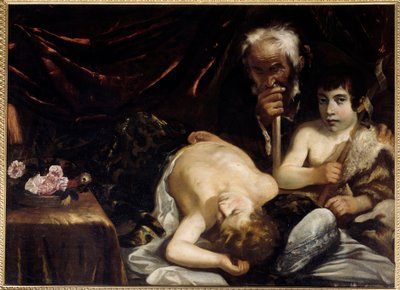 Uyuyan çocuk İsa ile Vaftizci Yahya ve Aziz Joseph tablosu Guido Cagnacci (1601-1681). 1630-1640. Boyut 0.94x1.31 m Chantilly, Conde müzesi by Guido Cagnacci