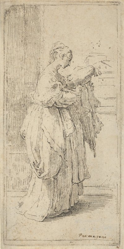 Bir minder taşıyan kız, sağa bakan profilde görülüyor, 1590-1690. by Guido Reni