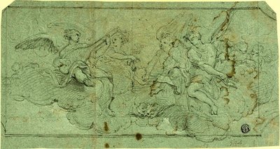 Bulutlardaki Müzisyen Melekler (rekto); Oturan Rahip (verso) by Guido Reni