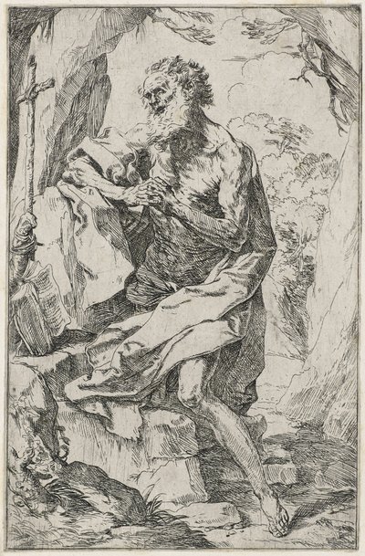 Aziz Jerome (kağıt üzerine gravür) by Guido Reni
